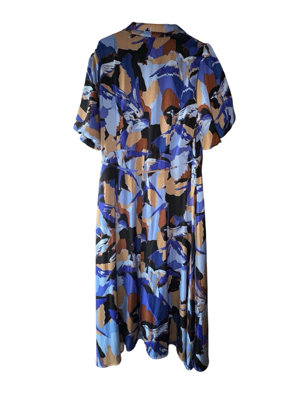 Nine West Satin Collared Midi Dress - Puff Balloon Sleeve - Button Down w/ Belt - Picture 6 of 10